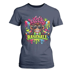 Lets Party Baseball Monkey Neon Dripping Graphic T Shirt For Women Funny Ball Party Game Day Fans TS02 Navy Print Your Wear