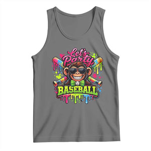 Lets Party Baseball Monkey Neon Dripping Graphic Tank Top Funny Ball Party Game Day Fans TS02 Black Heather Print Your Wear