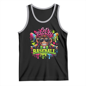 Lets Party Baseball Monkey Neon Dripping Graphic Tank Top Funny Ball Party Game Day Fans TS02 Black Athletic Heather Print Your Wear