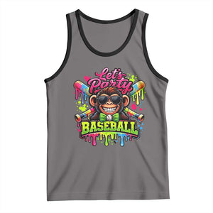 Lets Party Baseball Monkey Neon Dripping Graphic Tank Top Funny Ball Party Game Day Fans TS02 Deep Heather Black Print Your Wear