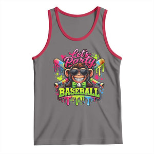 Lets Party Baseball Monkey Neon Dripping Graphic Tank Top Funny Ball Party Game Day Fans TS02 Deep Heather Red Print Your Wear