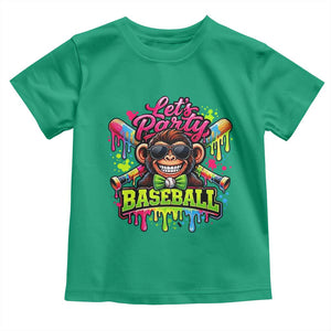 Lets Party Baseball Monkey Neon Dripping Graphic Toddler T Shirt Funny Ball Party Game Day Fans TS02 Irish Green Print Your Wear