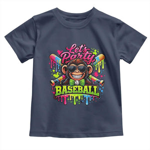 Lets Party Baseball Monkey Neon Dripping Graphic Toddler T Shirt Funny Ball Party Game Day Fans TS02 Navy Print Your Wear