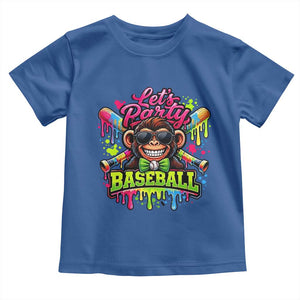 Lets Party Baseball Monkey Neon Dripping Graphic Toddler T Shirt Funny Ball Party Game Day Fans TS02 Royal Blue Print Your Wear