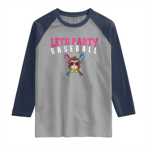 Let's Party Baseball Monkey Raglan Shirt Ball Party Game Day Vibes TS02 Sport Gray Navy Print Your Wear
