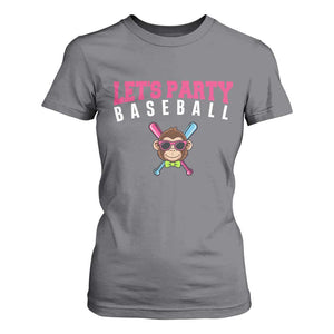 Let's Party Baseball Monkey T Shirt For Women Ball Party Game Day Vibes TS02 Charcoal Print Your Wear