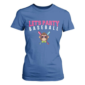 Let's Party Baseball Monkey T Shirt For Women Ball Party Game Day Vibes TS02 Royal Blue Print Your Wear
