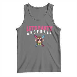 Let's Party Baseball Monkey Tank Top Ball Party Game Day Vibes TS02 Black Heather Print Your Wear