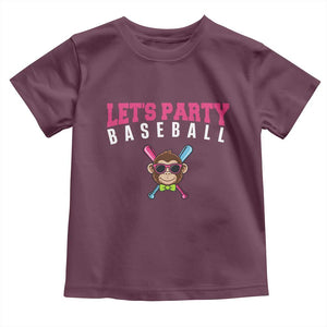 Let's Party Baseball Monkey Toddler T Shirt Ball Party Game Day Vibes TS02 Maroon Print Your Wear