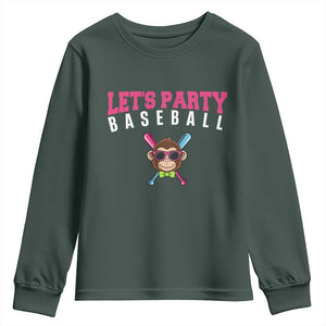 Let's Party Baseball Monkey Youth Sweatshirt Ball Party Game Day Vibes TS02 Dark Forest Green Print Your Wear
