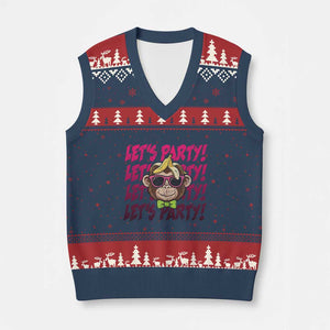Lets Party Monkey Baseball V-Neck Knit Sweater Vest Funny Ball Party Game Day Fans TS02 Navy Red Print Your Wear