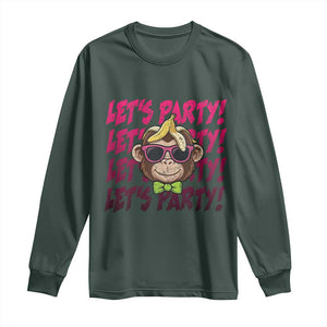 Lets Party Monkey Baseball Long Sleeve Shirt Funny Ball Party Game Day Fans TS02 Dark Forest Green Print Your Wear