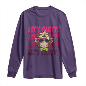 Lets Party Monkey Baseball Long Sleeve Shirt Funny Ball Party Game Day Fans TS02 Purple Print Your Wear