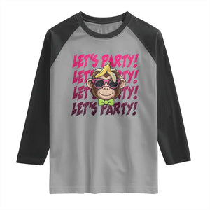 Lets Party Monkey Baseball Raglan Shirt Funny Ball Party Game Day Fans TS02 Sport Gray Black Print Your Wear