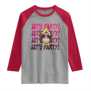 Lets Party Monkey Baseball Raglan Shirt Funny Ball Party Game Day Fans TS02 Sport Gray Red Print Your Wear