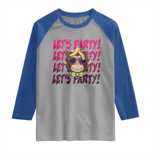 Lets Party Monkey Baseball Raglan Shirt Funny Ball Party Game Day Fans TS02 Sport Gray Royal Print Your Wear