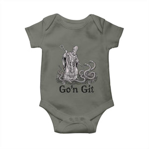 Go'n Git Funny Saint Patrick Banishing Snakes Baby Onesie Irish History Humor St Patricks Day TS02 Military Green Print Your Wear
