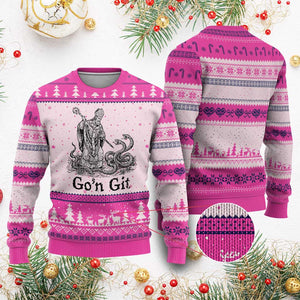 Go'n Git Funny Saint Patrick Banishing Snakes Ugly Christmas Sweater Irish History Humor St Patricks Day TS02 Hot Pink Print Your Wear