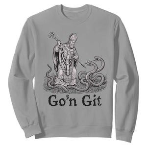 Go'n Git Funny Saint Patrick Banishing Snakes Sweatshirt Irish History Humor St Patricks Day TS02 Sport Gray Print Your Wear