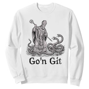 Go'n Git Funny Saint Patrick Banishing Snakes Sweatshirt Irish History Humor St Patricks Day TS02 White Print Your Wear