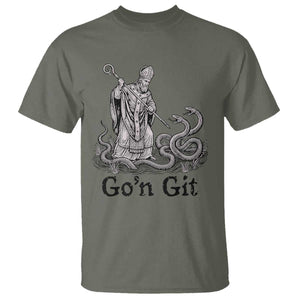 Go'n Git Funny Saint Patrick Banishing Snakes T Shirt Irish History Humor St Patricks Day TS02 Military Green Print Your Wear
