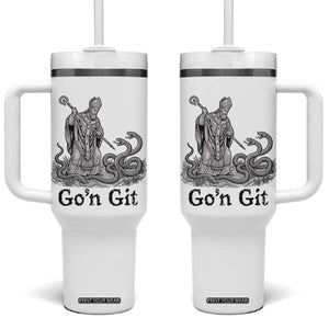 Go'n Git Funny Saint Patrick Banishing Snakes Tumbler With Handle Irish History Humor St Patricks Day TS02 One Size: 40 oz White Print Your Wear