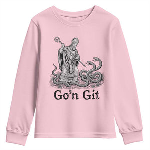 Go'n Git Funny Saint Patrick Banishing Snakes Youth Sweatshirt Irish History Humor St Patricks Day TS02 Light Pink Print Your Wear