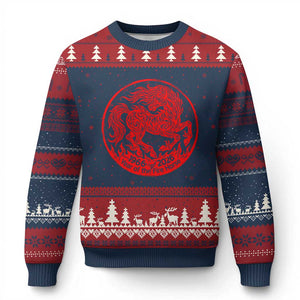 Year of the Fire Horse 1966 2026 Red Graphic Ugly Christmas Sweater 60 Years Chinese Zodiac Horse Vintage Style TS02 Navy Red Print Your Wear