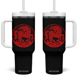Year of the Fire Horse 1966 2026 Red Graphic Tumbler With Handle 60 Years Chinese Zodiac Horse Vintage Style TS02 One Size: 40 oz Black Print Your Wear