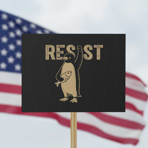 Funny Penguin Resist Protest Sign Against Tariffs Activism Vintage TS02 Horizontal 18" × 24" Black Print Your Wear