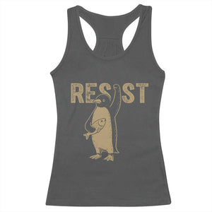 Funny Penguin Resist Racerback Tank Top Against Tariffs Activism Vintage TS02 Dark Heather Print Your Wear