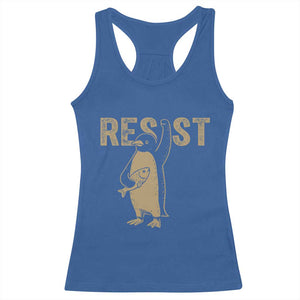 Funny Penguin Resist Racerback Tank Top Against Tariffs Activism Vintage TS02 Royal Blue Print Your Wear