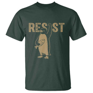 Funny Penguin Resist T Shirt Against Tariffs Activism Vintage TS02 Dark Forest Green Print Your Wear