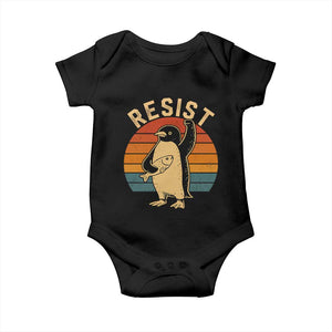 Funny Penguin Resist Baby Onesie Against Tariffs Retro Vintage TS02 Black Print Your Wear