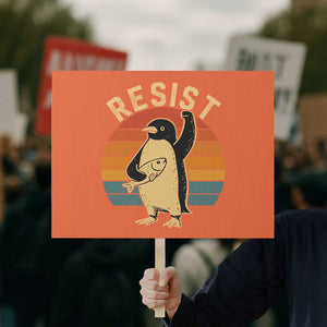Funny Penguin Resist Protest Sign Against Tariffs Retro Vintage - Print Your Wear