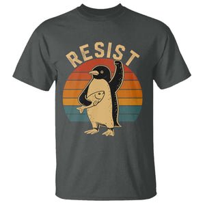 Funny Penguin Resist T Shirt Against Tariffs Retro Vintage TS02 Dark Heather Print Your Wear