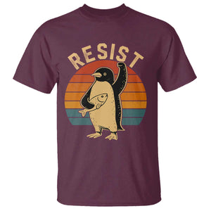Funny Penguin Resist T Shirt Against Tariffs Retro Vintage TS02 Maroon Print Your Wear