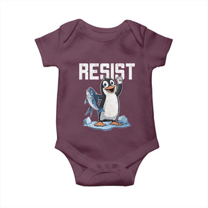Funny Penguin Resist Baby Onesie Against Tariffs Protest TS02 Maroon Print Your Wear