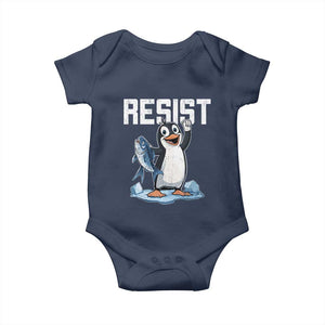Funny Penguin Resist Baby Onesie Against Tariffs Protest TS02 Navy Print Your Wear