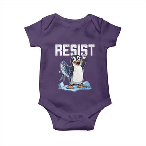 Funny Penguin Resist Baby Onesie Against Tariffs Protest TS02 Purple Print Your Wear