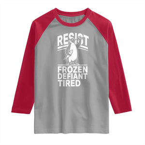 Funny Penguin Resist Raglan Shirt Frozen Defiant Tired FDT Activism TS02 Sport Gray Red Print Your Wear