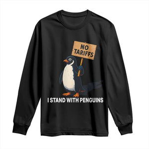 Funny Penguin Resist Long Sleeve Shirt No Tariffs I Stand With Penguins TS02 Black Print Your Wear
