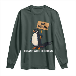 Funny Penguin Resist Long Sleeve Shirt No Tariffs I Stand With Penguins TS02 Dark Forest Green Print Your Wear