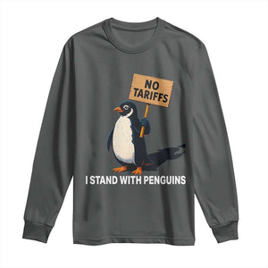 Funny Penguin Resist Long Sleeve Shirt No Tariffs I Stand With Penguins TS02 Dark Heather Print Your Wear