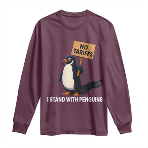 Funny Penguin Resist Long Sleeve Shirt No Tariffs I Stand With Penguins TS02 Maroon Print Your Wear