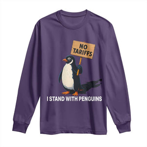 Funny Penguin Resist Long Sleeve Shirt No Tariffs I Stand With Penguins TS02 Purple Print Your Wear