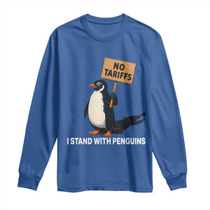 Funny Penguin Resist Long Sleeve Shirt No Tariffs I Stand With Penguins TS02 Royal Blue Print Your Wear