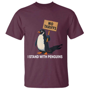 Funny Penguin Resist T Shirt No Tariffs I Stand With Penguins TS02 Maroon Print Your Wear