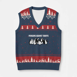 Funny Penguin Resist V-Neck Knit Sweater Vest Penguins Against Tariffs Sarcastic Saying Meme TS02 Navy Red Print Your Wear