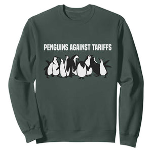 Funny Penguin Resist Sweatshirt Penguins Against Tariffs Sarcastic Saying Meme TS02 Dark Forest Green Print Your Wear